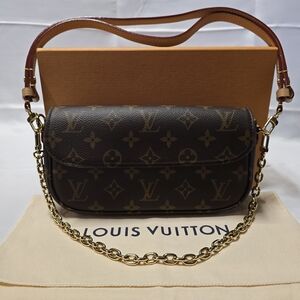 Louis Vuitton IVY Monogram Canvas Shoulder Bag with Gold Hardware and Tan Strap